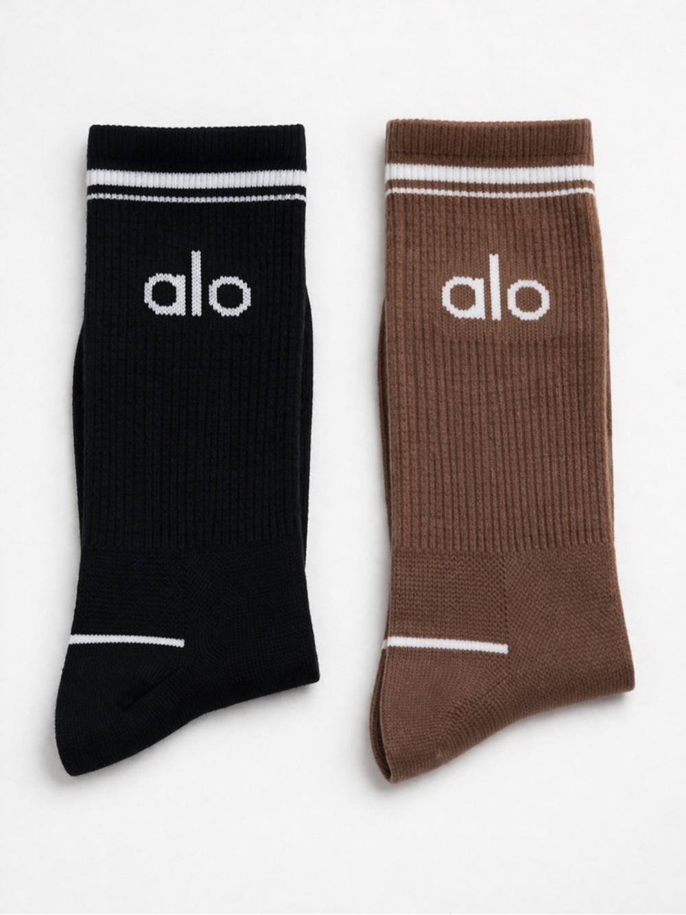 ALO Yoga Socks Bundle 2 Pair Black Brown Neutral Unisex Crew NWT Size L